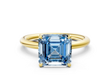 Yellow gold Fancy Blue Asscher  Cut Solitaire Ring with Thin Band and Four-Prong Setting_16