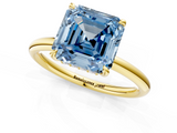 Yellow gold Fancy Blue Asscher  Cut Solitaire Ring with Thin Band and Four-Prong Setting_17