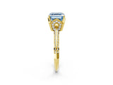 Yellow gold Fancy Blue Asscher Cut Solitaire Split Shank Pave Diamond Engagement Ring with Four-Prong Setting_2