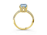 Yellow gold Fancy Blue Asscher Cut Solitaire Split Shank Pave Diamond Engagement Ring with Four-Prong Setting_3