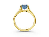 Yellow gold Fancy Blue Asscher Cut Solitaire Tension Set Diamond Ring with Split Shank Band_3