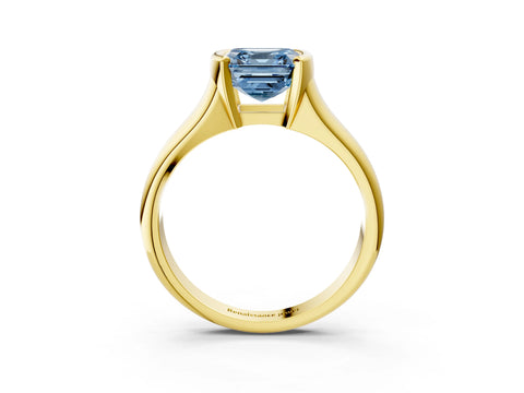 Yellow gold Fancy Blue Asscher Cut Solitaire Tension Set Diamond Ring with Split Shank Band_3