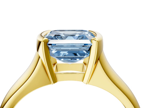 Yellow gold Fancy Blue Asscher Cut Solitaire Tension Set Diamond Ring with Split Shank Band_4