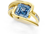 Yellow gold Fancy Blue Asscher Cut Solitaire Tension-Set Diamond Split Shank Ring_7