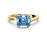 Yellow gold Fancy Blue Asscher  Cut Solitaire Twist Band Ring with Four-Prong Setting_18