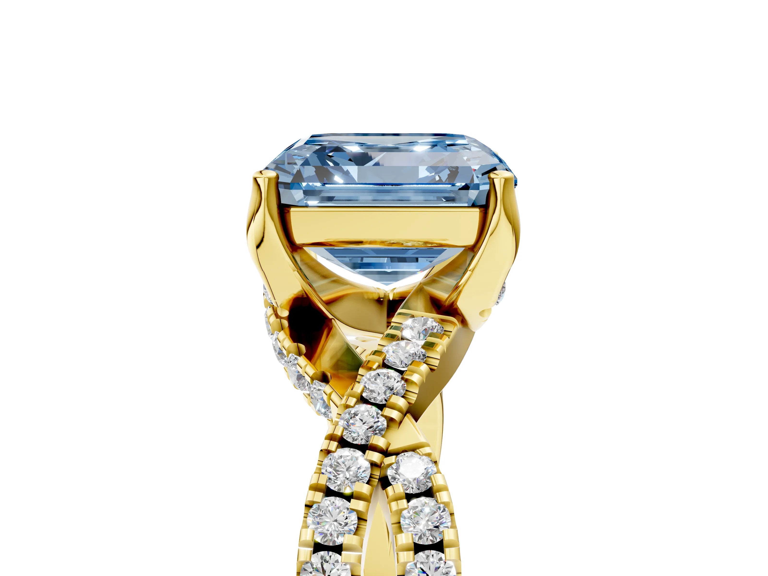 Yellow gold Fancy Blue Asscher Cut Solitaire Twist Pave Diamond Engagement Ring with Prong Setting_29