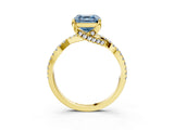 Yellow gold Fancy Blue Asscher Cut Solitaire Twist Pave Diamond Engagement Ring with Prong Setting_3