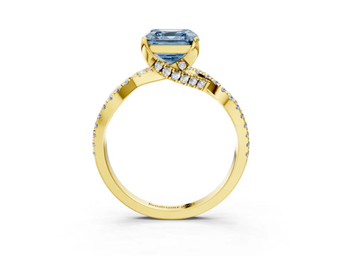 Yellow gold Fancy Blue Asscher Cut Solitaire Twist Pave Diamond Engagement Ring with Prong Setting_3
