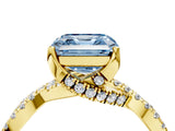 Yellow gold Fancy Blue Asscher Cut Solitaire Twist Pave Diamond Engagement Ring with Prong Setting_4