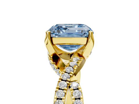 Yellow gold Fancy Blue Asscher Cut Solitaire Twist Pave Diamond Engagement Ring with Prong Setting_5
