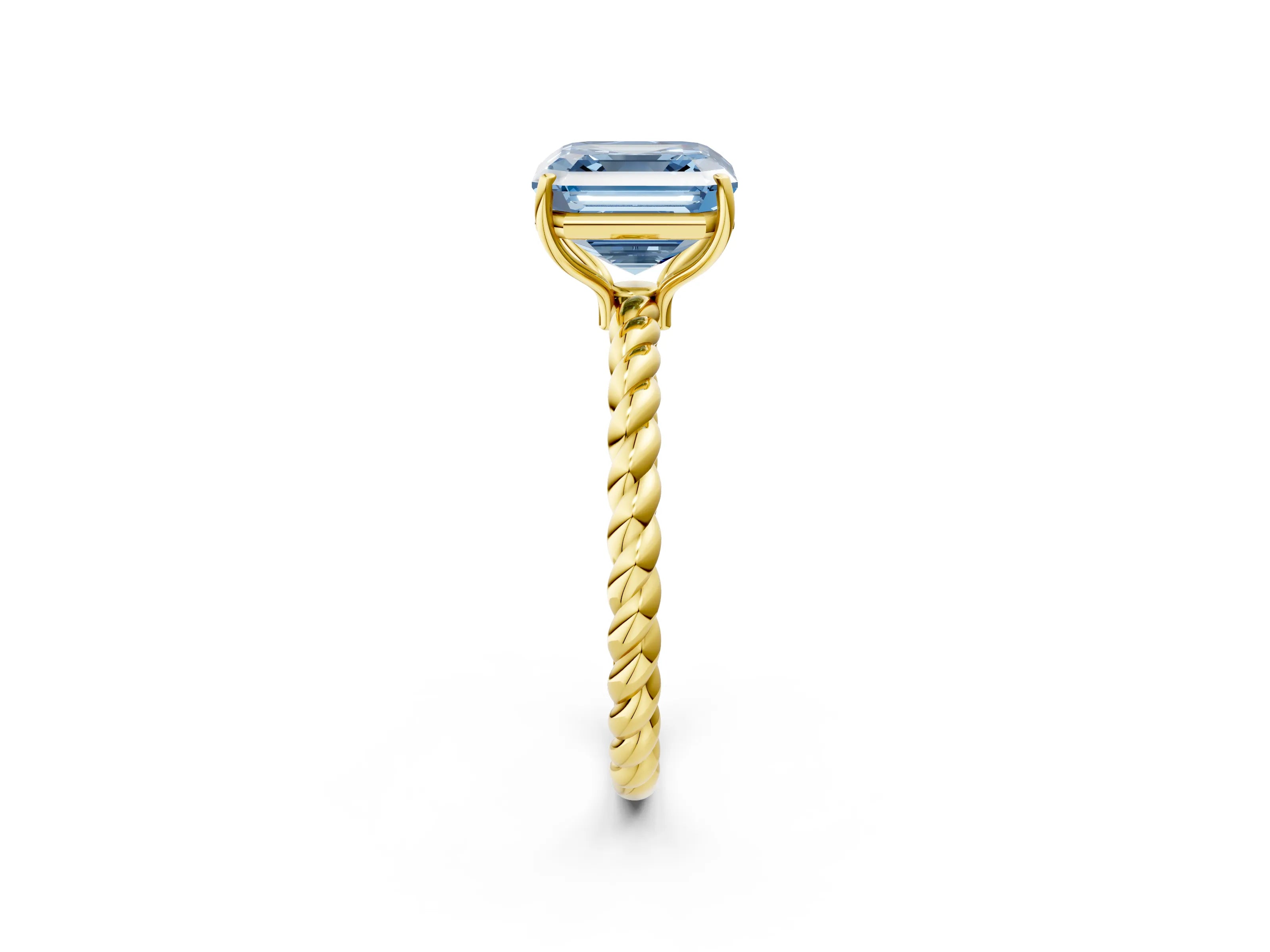 Yellow gold Fancy Blue Asscher Cut Solitaire Twisted Band 4-Prong Ring_2