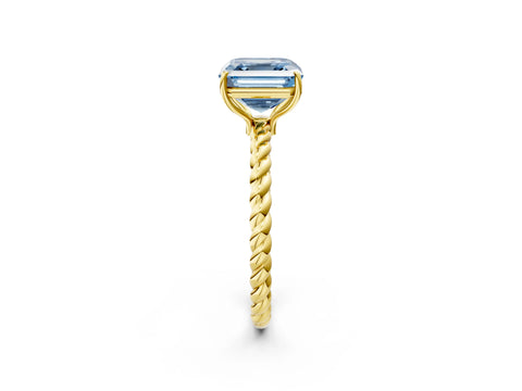 Yellow gold Fancy Blue Asscher Cut Solitaire Twisted Band 4-Prong Ring_2