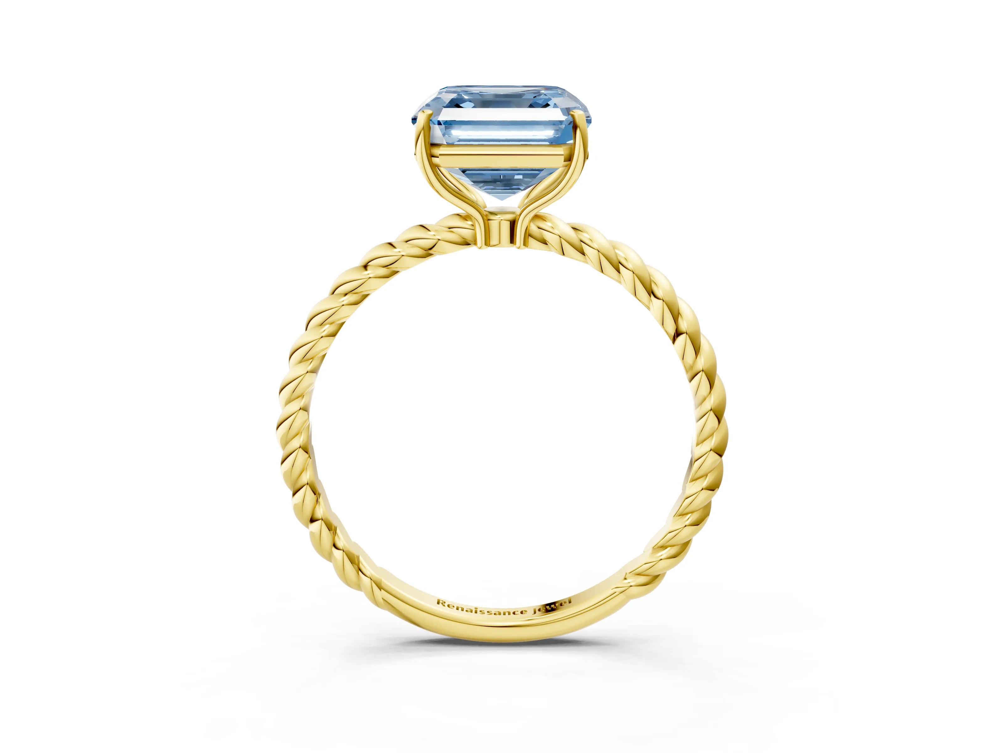 Yellow gold Fancy Blue Asscher Cut Solitaire Twisted Band 4-Prong Ring_3