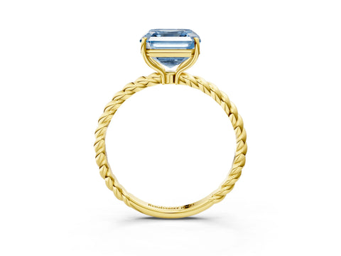 Yellow gold Fancy Blue Asscher Cut Solitaire Twisted Band 4-Prong Ring_3