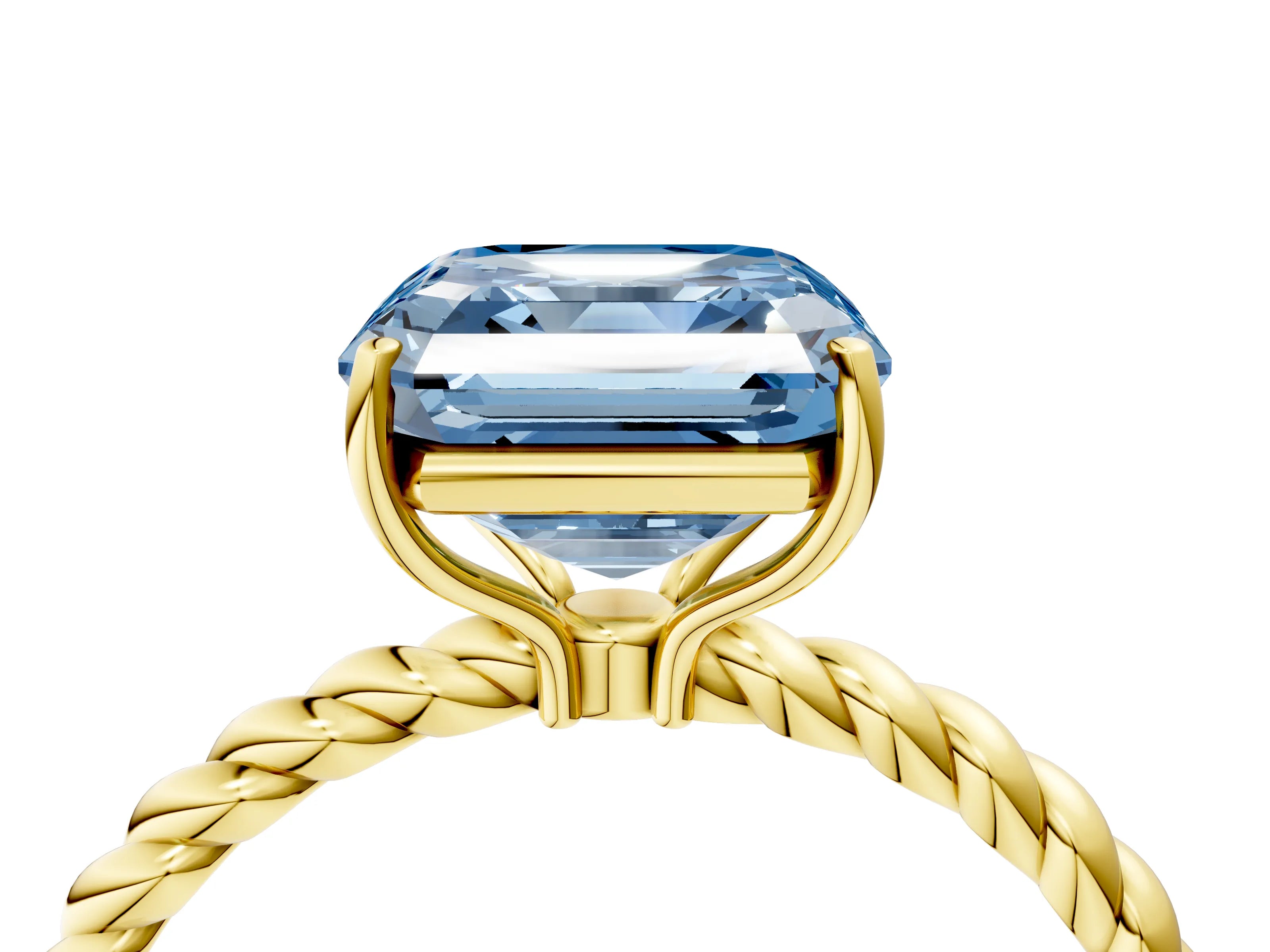 Yellow gold Fancy Blue Asscher Cut Solitaire Twisted Band 4-Prong Ring_4
