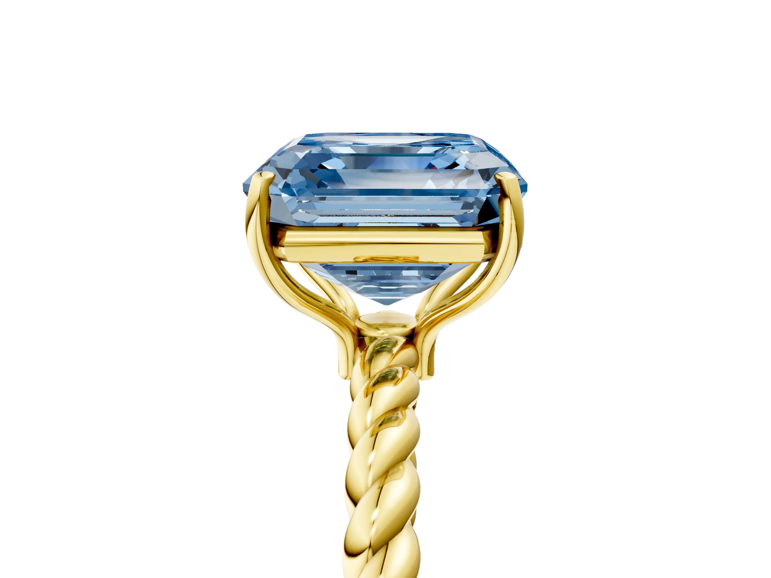 Yellow gold Fancy Blue Asscher Cut Solitaire Twisted Band 4-Prong Ring_5
