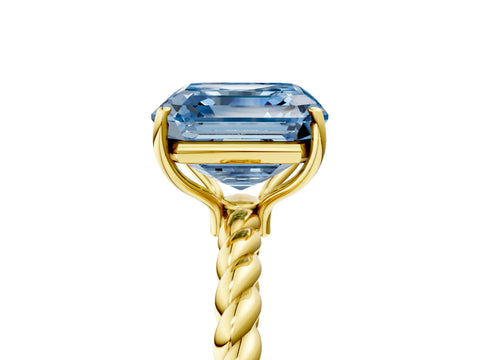 Yellow gold Fancy Blue Asscher Cut Solitaire Twisted Band 4-Prong Ring_5