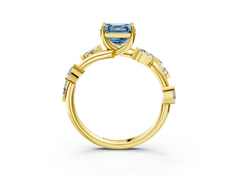 Yellow gold Fancy Blue Asscher Cut Solitaire Twisted Band Marquise Accent Prong Setting Ring_3