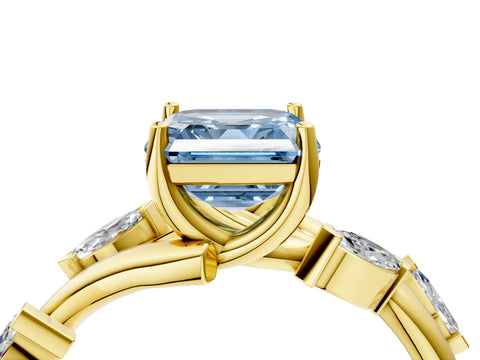 Yellow gold Fancy Blue Asscher Cut Solitaire Twisted Band Marquise Accent Prong Setting Ring_4