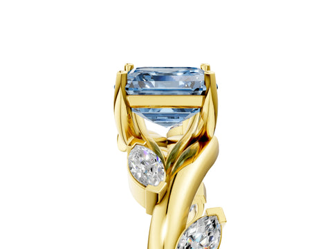 Yellow gold Fancy Blue Asscher Cut Solitaire Twisted Band Marquise Accent Prong Setting Ring_5