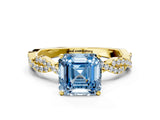 Yellow gold Fancy Blue Asscher Cut Solitaire Twisted Pave Band with Four-Prong Setting_3