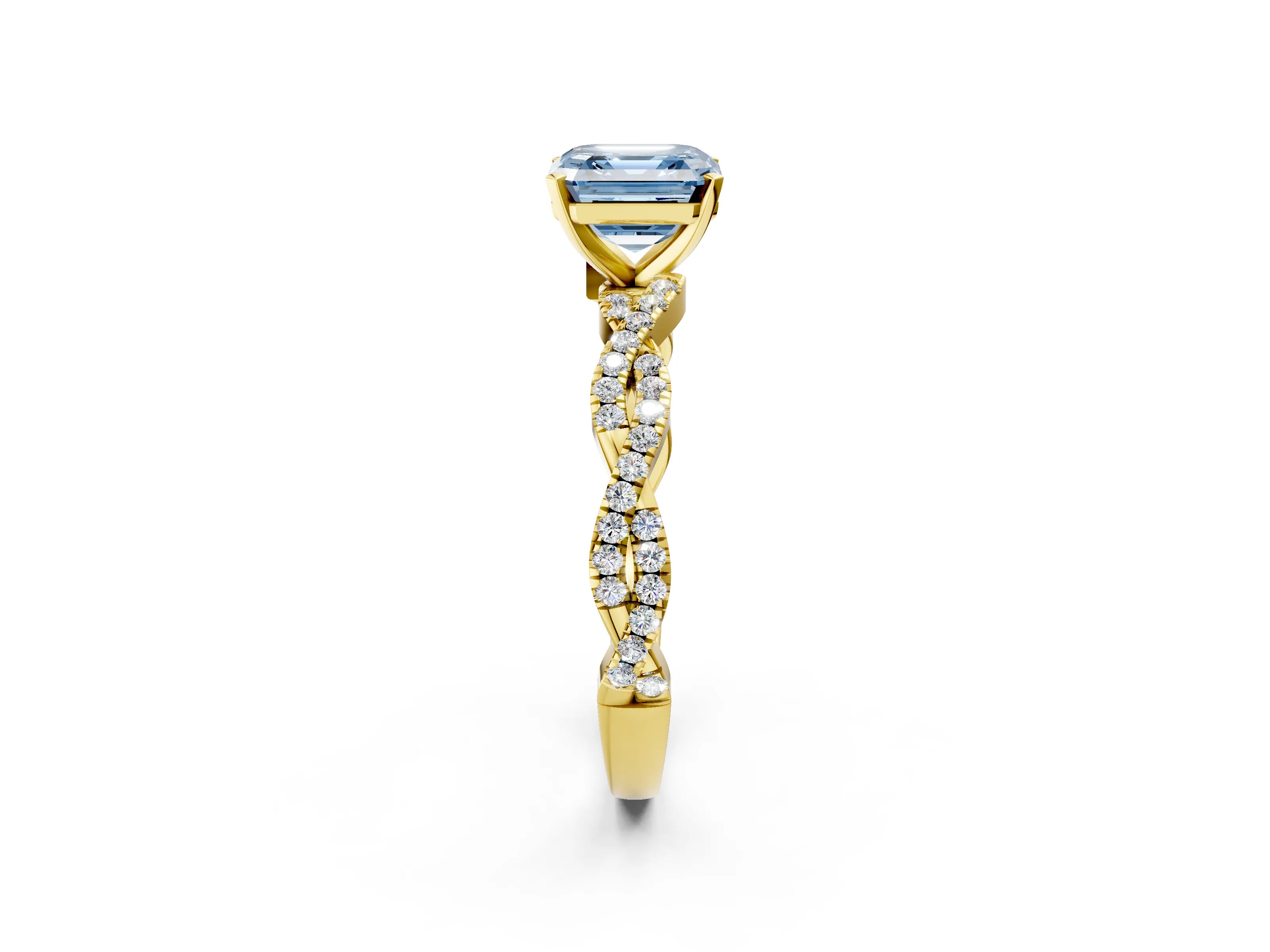 Yellow gold Fancy Blue Asscher Cut Solitaire Twisted Pave Band with Four-Prong Setting_5