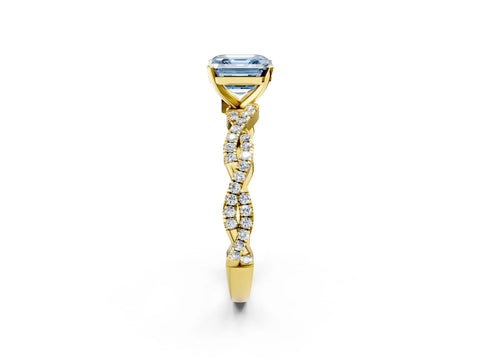 Yellow gold Fancy Blue Asscher Cut Solitaire Twisted Pave Band with Four-Prong Setting_5