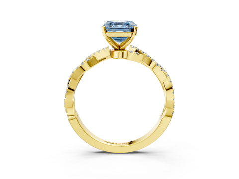 Yellow gold Fancy Blue Asscher Cut Solitaire Twisted Pave Band with Four-Prong Setting_6