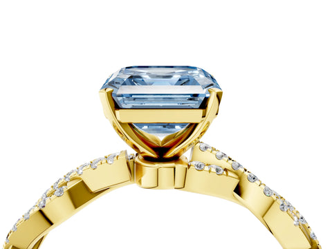 Yellow gold Fancy Blue Asscher Cut Solitaire Twisted Pave Band with Four-Prong Setting_7