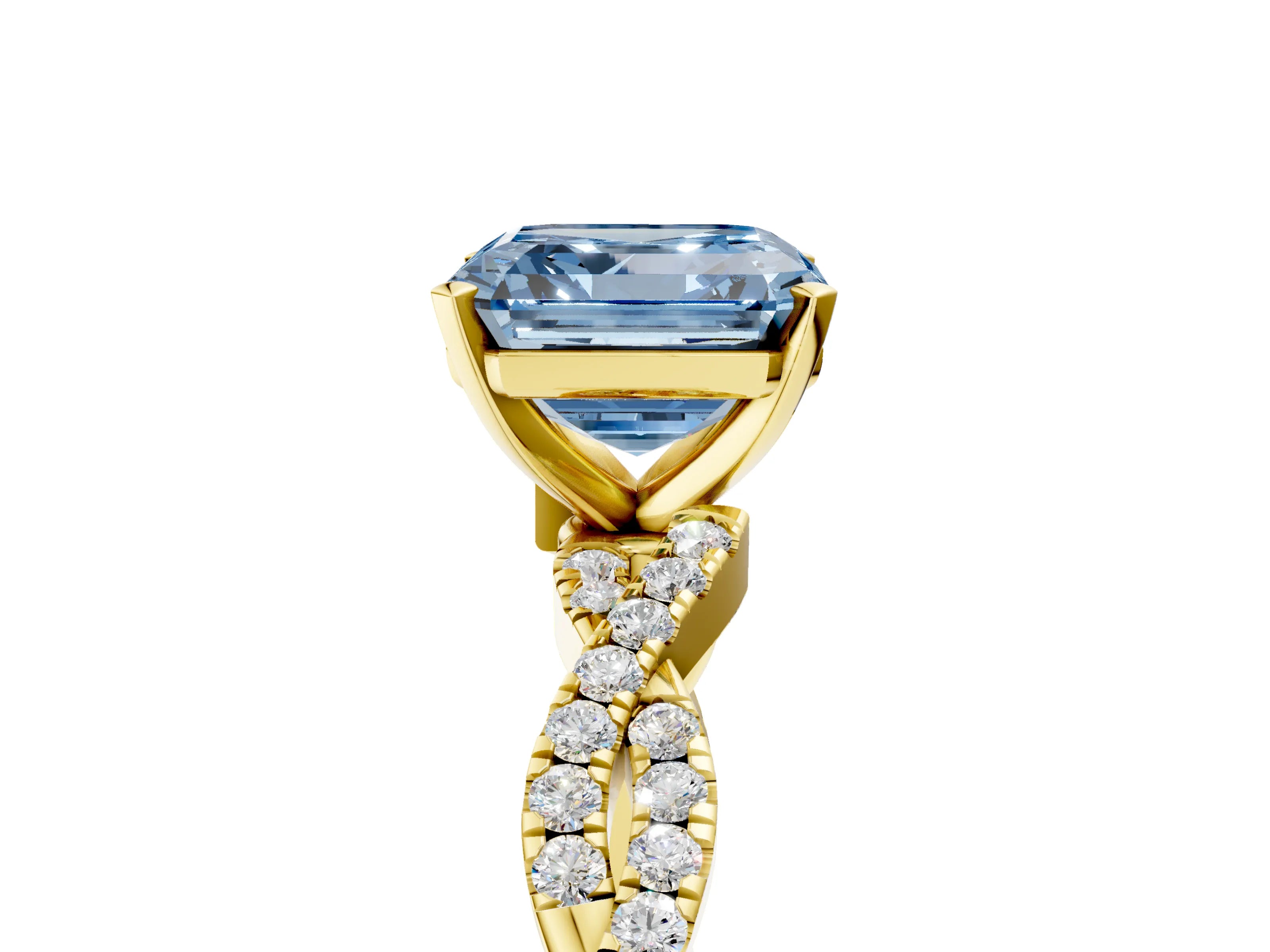 Yellow gold Fancy Blue Asscher Cut Solitaire Twisted Pave Band with Four-Prong Setting_8