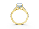 Yellow gold Fancy Blue Asscher  Cut Split Shank Pave Diamond Engagement Ring with Four-Prong Setting_3