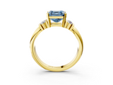 Yellow gold Fancy Blue Asscher  Cut Three-Stone Channel Set Ring with Bar Prongs_3