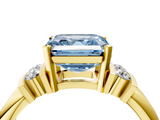 Yellow gold Fancy Blue Asscher  Cut Three-Stone Channel Set Ring with Bar Prongs_4