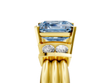 Yellow gold Fancy Blue Asscher  Cut Three-Stone Channel Set Ring with Bar Prongs_5