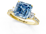 Yellow gold Fancy Blue Asscher  Cut Three-Stone Diamond Pavé Band with Prong Setting_18