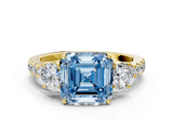 Yellow gold Fancy Blue Asscher  Cut Three-Stone Diamond Pave Band with Prong Setting_50