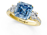 Yellow gold Fancy Blue Asscher  Cut Three-Stone Diamond Pave Band with Prong Setting_51