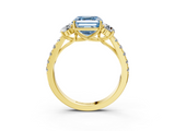 Yellow gold Fancy Blue Asscher  Cut Three-Stone Diamond Pave Band with Prong Setting_53