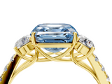 Yellow gold Fancy Blue Asscher  Cut Three-Stone Diamond Pave Band with Prong Setting_54