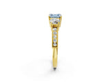 Yellow gold Fancy Blue Asscher Cut Three-Stone Diamond Ring with Pavé Band and Four-Prong Setting_2