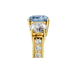 Yellow gold Fancy Blue Asscher Cut Three-Stone Diamond Ring with Pavé Band and Four-Prong Setting_5
