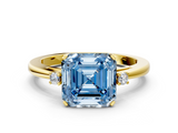 Yellow gold Fancy Blue Asscher  Cut Three-Stone Solitaire Ring with Round Accent Diamonds and Four-Prong Setting_37