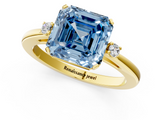 Yellow gold Fancy Blue Asscher  Cut Three-Stone Solitaire Ring with Round Accent Diamonds and Four-Prong Setting_38