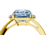 Yellow gold Fancy Blue Asscher  Cut Three-Stone Solitaire Ring with Round Accent Diamonds and Four-Prong Setting_41