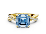 Yellow gold Fancy Blue Asscher  Cut Twist Band Solitaire Diamond Ring with Pavé Setting_3