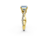 Yellow gold Fancy Blue Asscher  Cut Twist Band Solitaire Diamond Ring with Pavé Setting_5