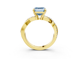 Yellow gold Fancy Blue Asscher  Cut Twist Band Solitaire Diamond Ring with Pavé Setting_6