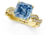 Yellow gold Fancy Blue Asscher  Cut Twisted Pavé Band Solitaire Ring with Four-Prong Setting_1
