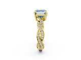 Yellow gold Fancy Blue Asscher  Cut Twisted Pavé Band Solitaire Ring with Four-Prong Setting_2