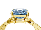 Yellow gold Fancy Blue Asscher  Cut Twisted Pavé Band Solitaire Ring with Four-Prong Setting_4